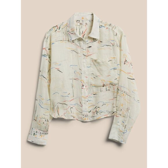 NWT BANANA REPUBLIC Desert Ramie Cropped Button Down Skimmer Shirt, Size XS - Picture 3 of 16